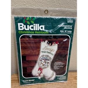 Sealed Bucilla Christmas Heirloom Candlewicking Stocking Kit Scenic Wreath 82133